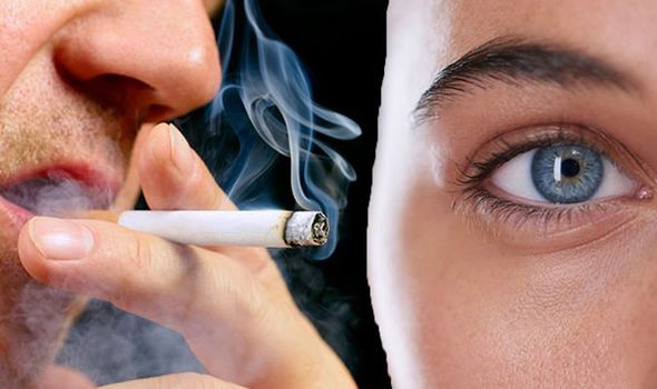 Your eyes and smoking: A man smoking a cigarette and a person's eye close up.